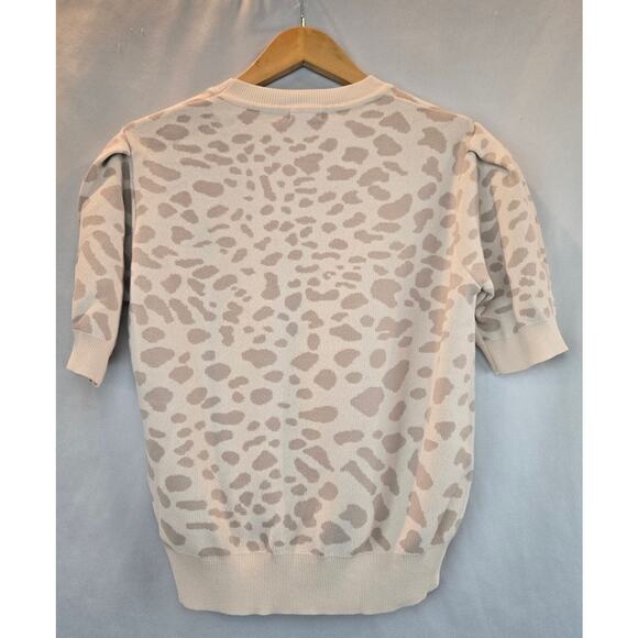 Lucca Couture Leopard Animal Print Cream Beige Sweater Short Pleat Sleeves Small - Picture 3 of 8